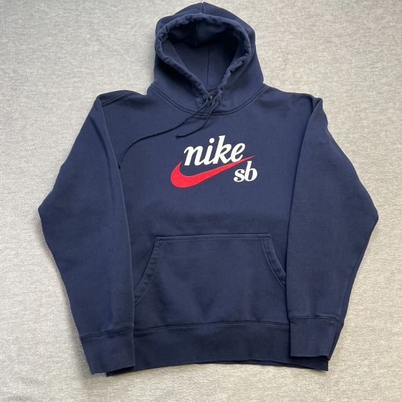 Nike SB Hoodie Adult Medium Navy Blue‎ Logo Fleece Sweatshirt Skateboarding - Picture 1 of 11